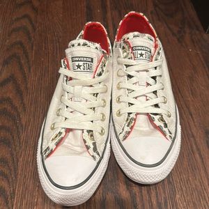All Star Chucks white red cheetah sneakers